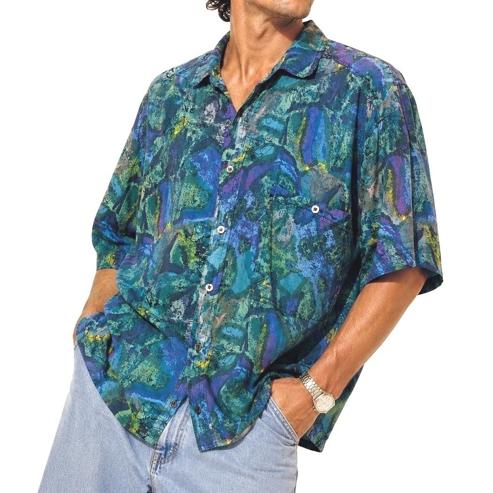 Protest Vintage 100% Silk Abstract Print Button Front Shirt Mens Medium
